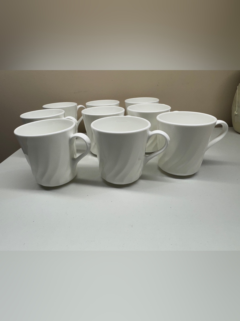 Corning USA White Enhancements Swirl Coffee/ Tea , Cups Mugs set of 9 vintage